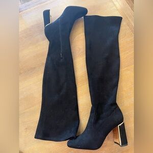 Black Over-the-Knee Suede Boots - Women's Knee High Fashion Boots Never Worn